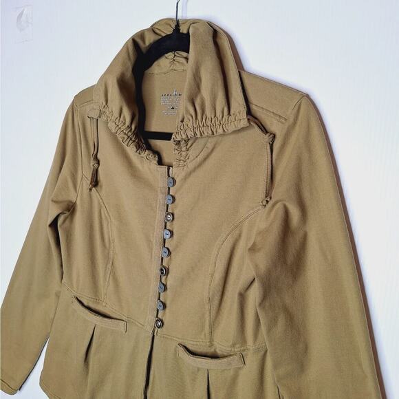 Neon Buddha Military Jacket Small Green Metal Buttons Stretch Jersey Lagenlook - Picture 3 of 7
